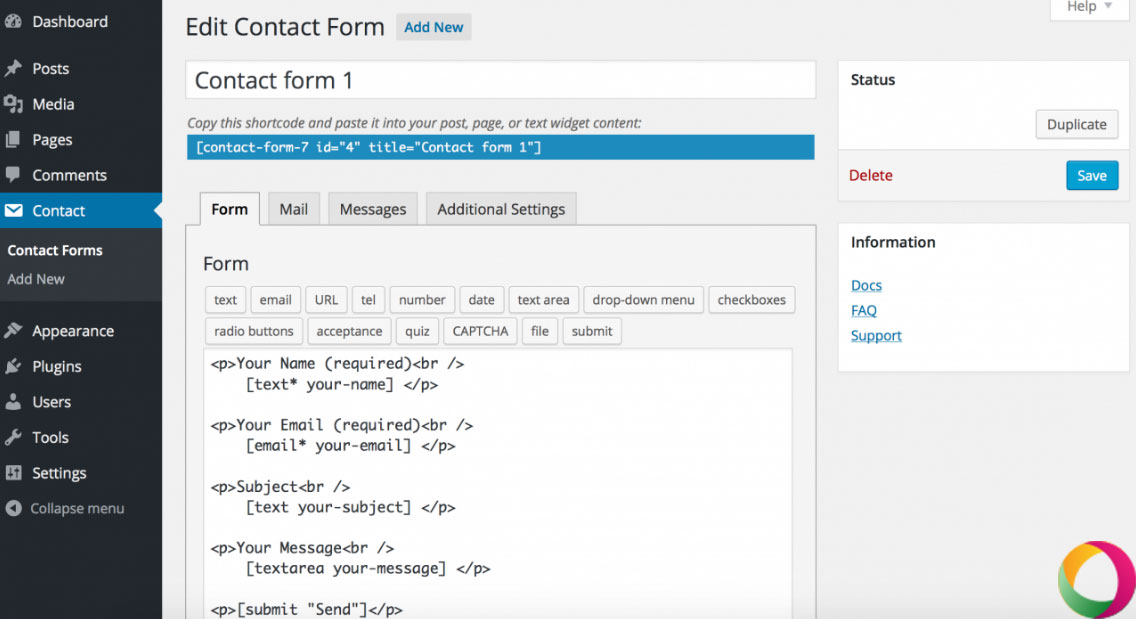 Tạo form với Contact Form 7